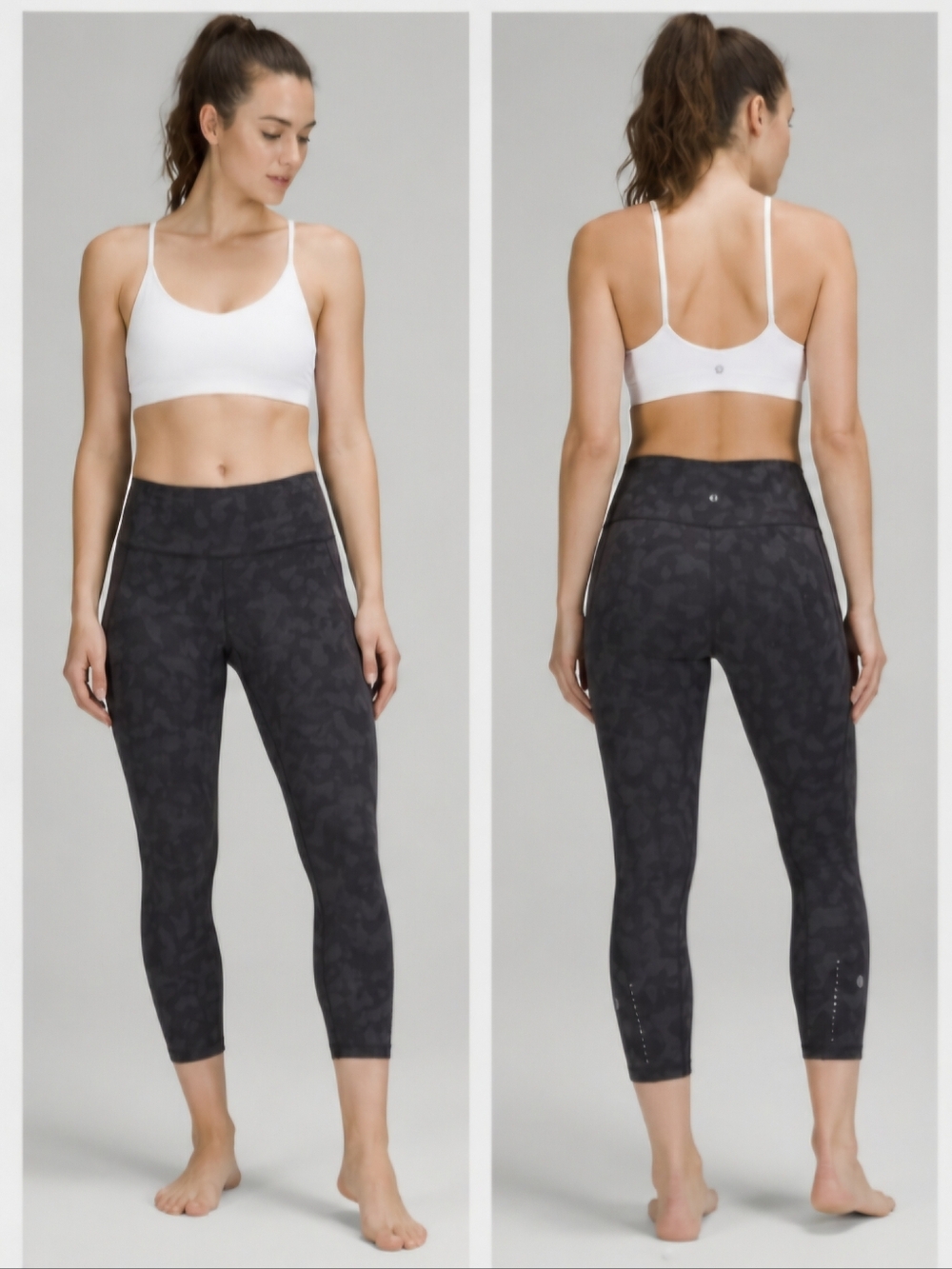 Lululemon Fast & Free Crop II Black Camo Leggings Size 10